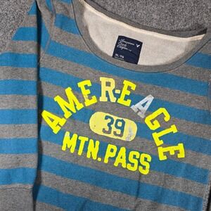 American Eagle Outfitters Striped Sweatshirt Blue Gray Yellow Logo XL TG